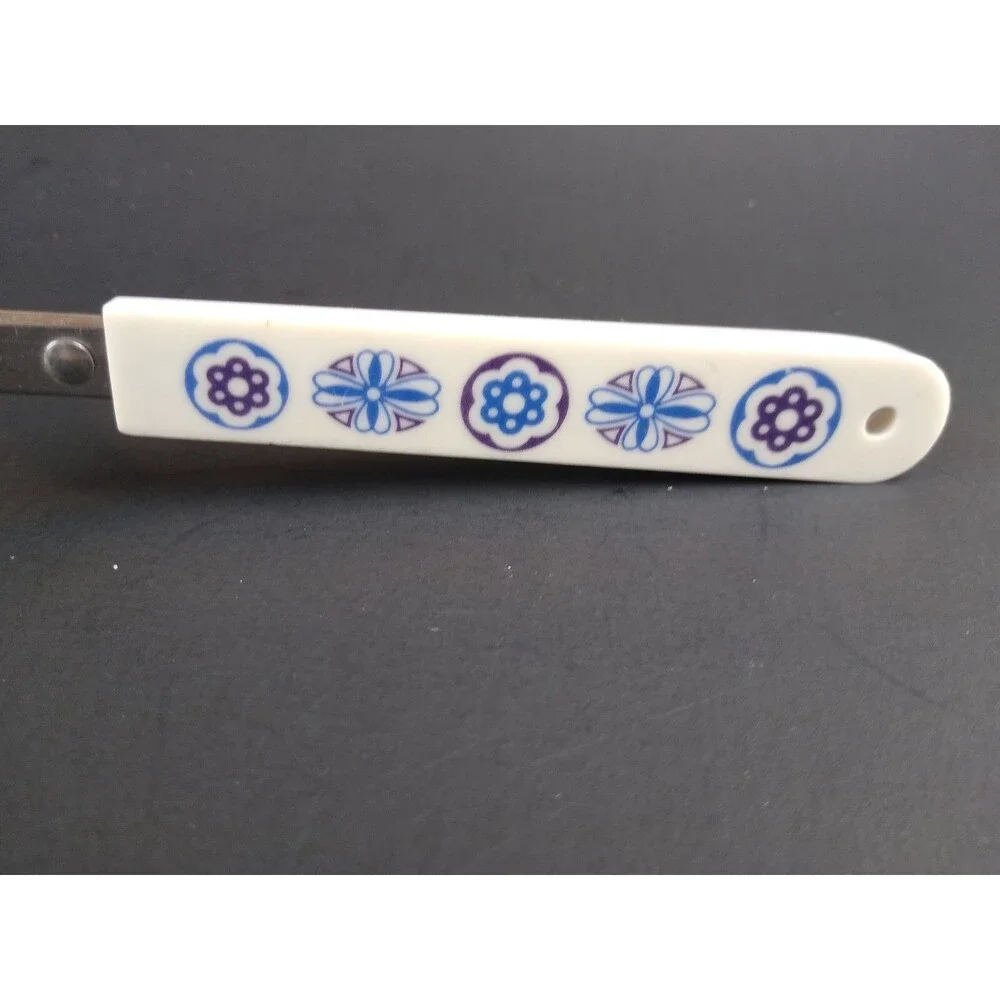 Vintage Stainless Steel Slotted Potato Masher Blue and White Handle Ace